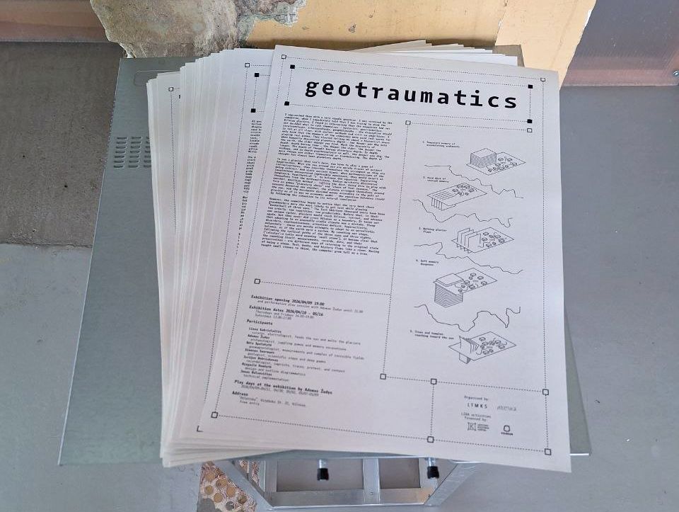 Stack of Geotraumatics exhibition booklets