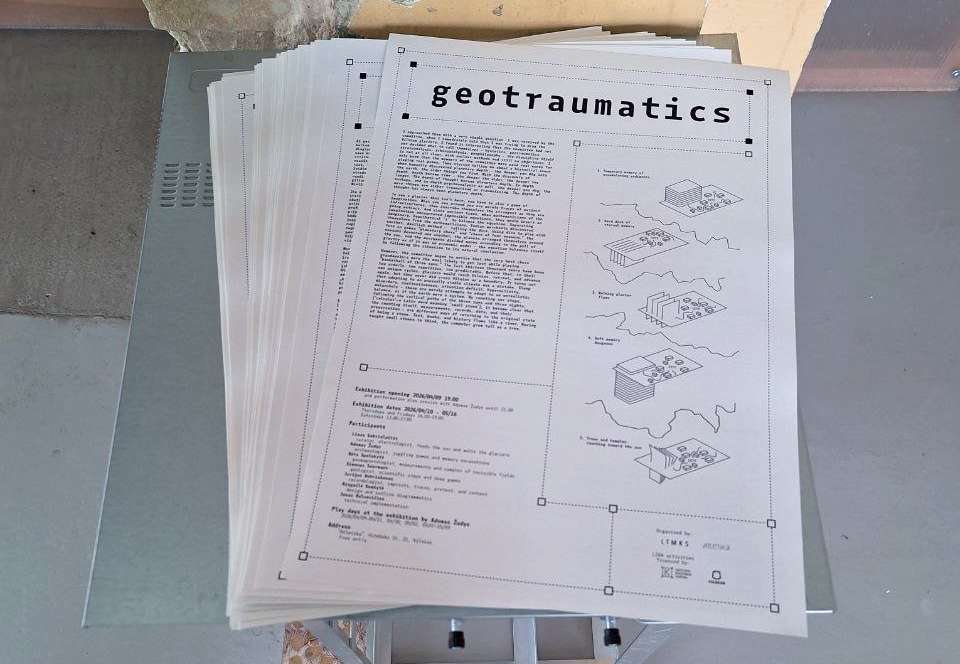 Stack of Geotraumatics exhibition booklets