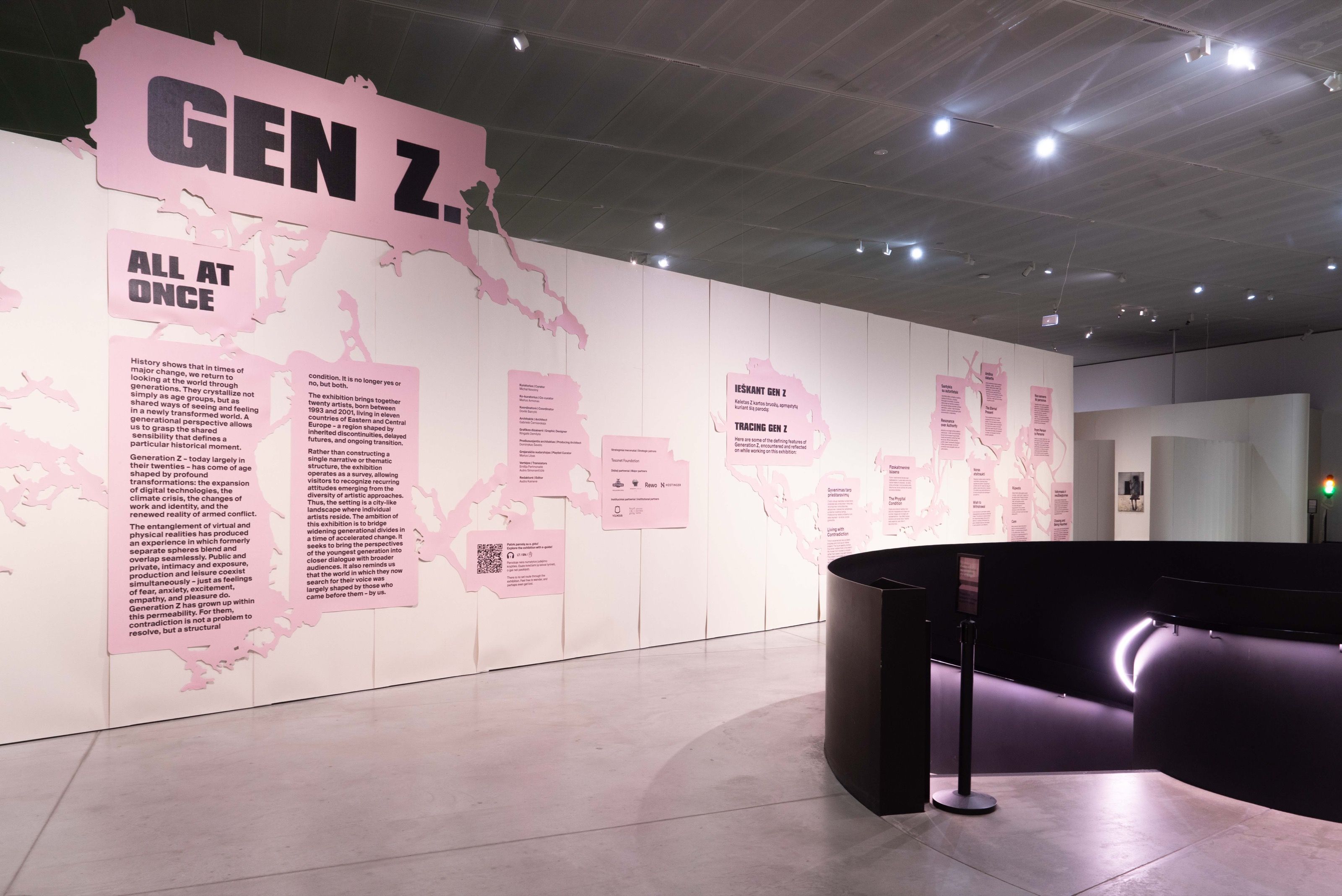 Gen Z. All at Once title wall with pink graphics, MO Museum