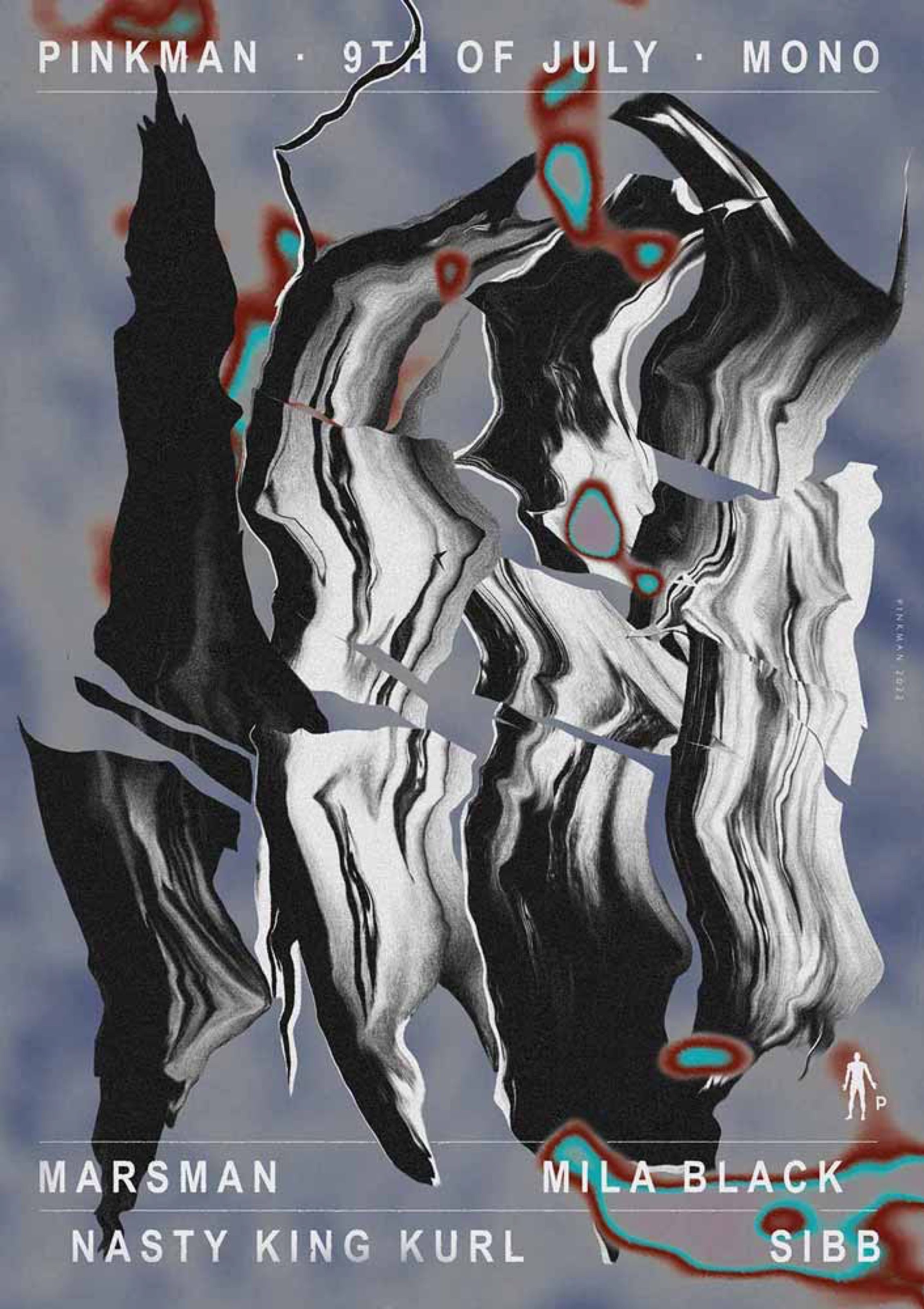 Pinkman poster with a black-and-white melted texture on grey-blue