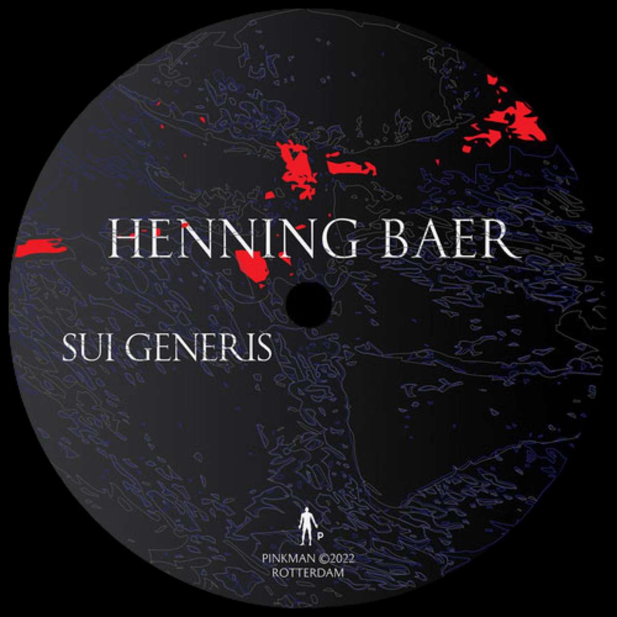 Henning Baer Sui Generis vinyl label in black with red marks, Pinkman