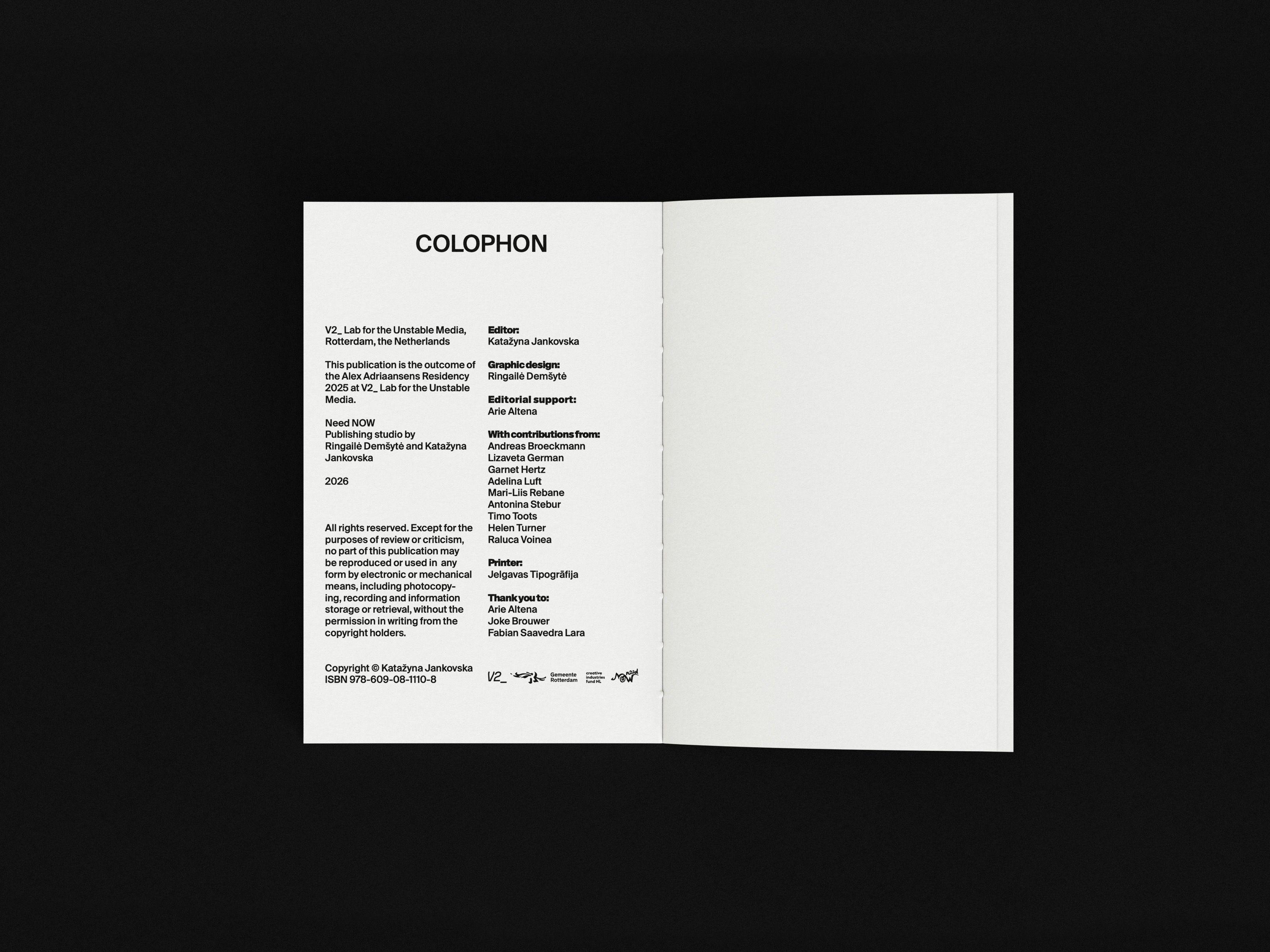 OFF-GRID book colophon page