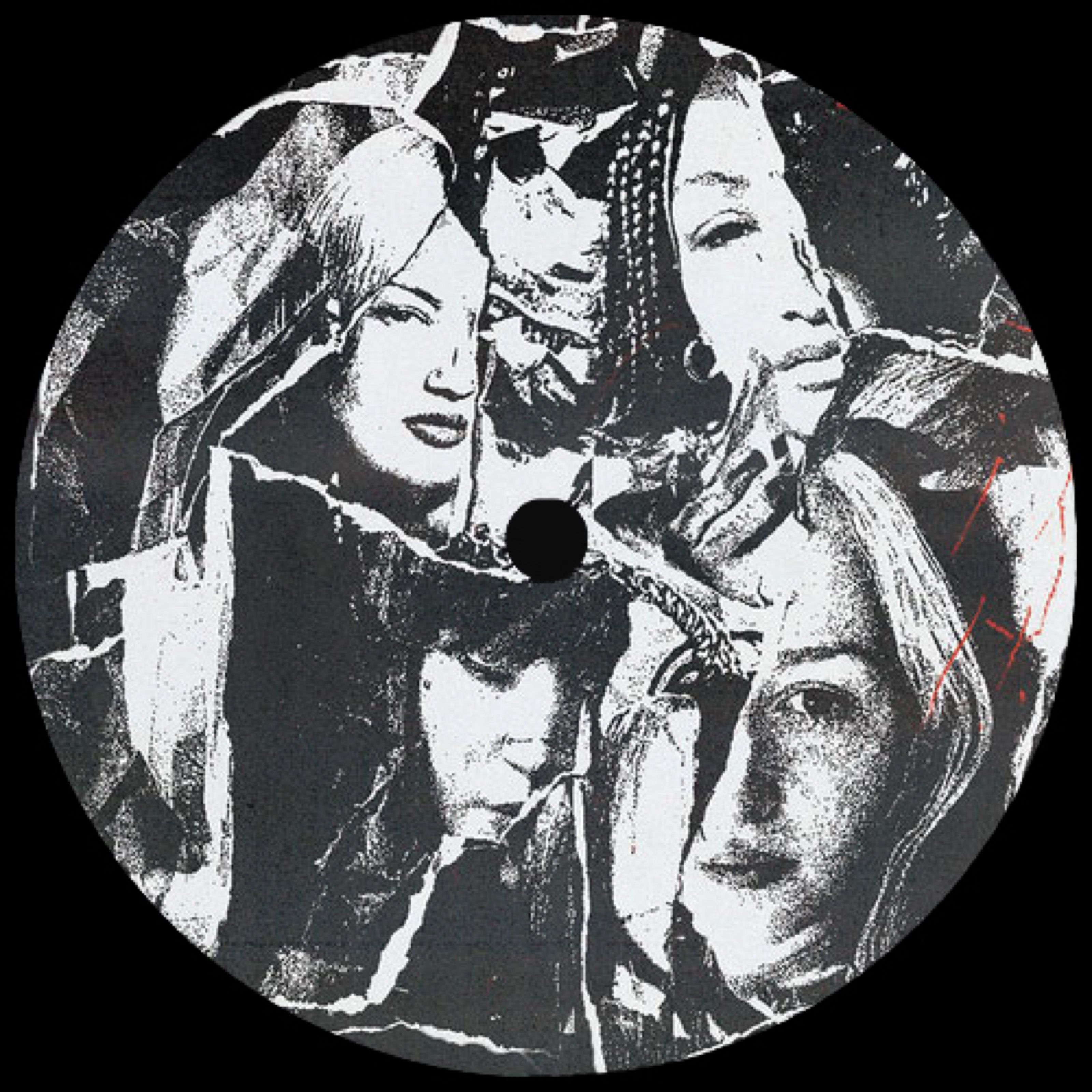 Wigs 002 vinyl label with black-and-white collaged portraits