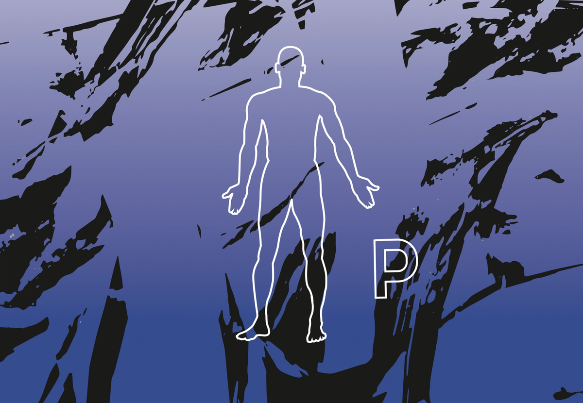 Pinkman visual identity: outline figure and P logo on blue with black brushstrokes