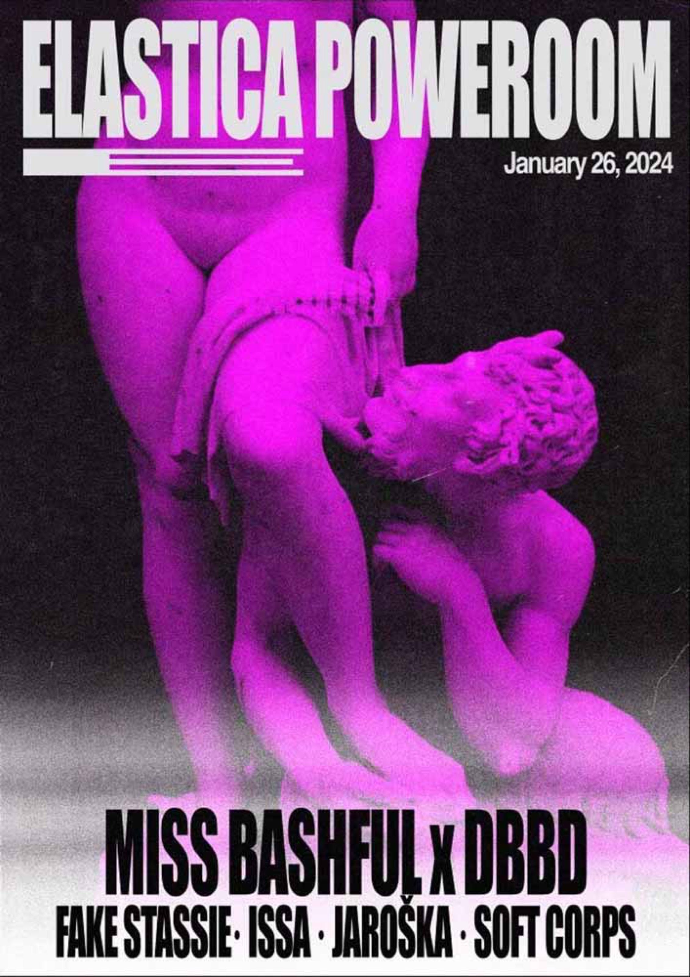 Elastica Poweroom poster with a magenta classical statue