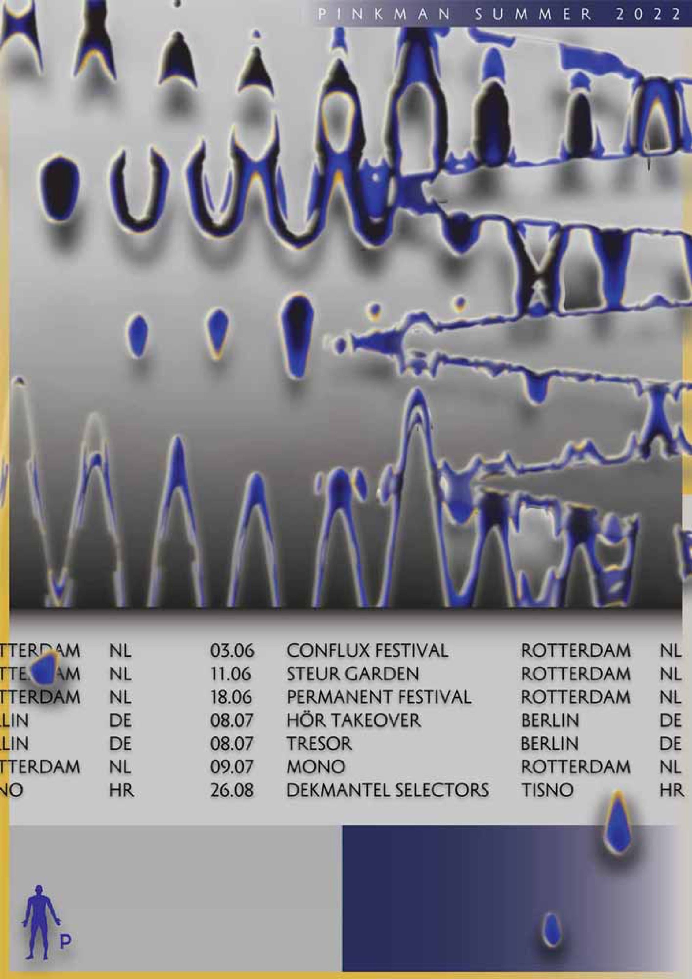 Pinkman Summer 2022 tour poster with blue dripping shapes and tour dates