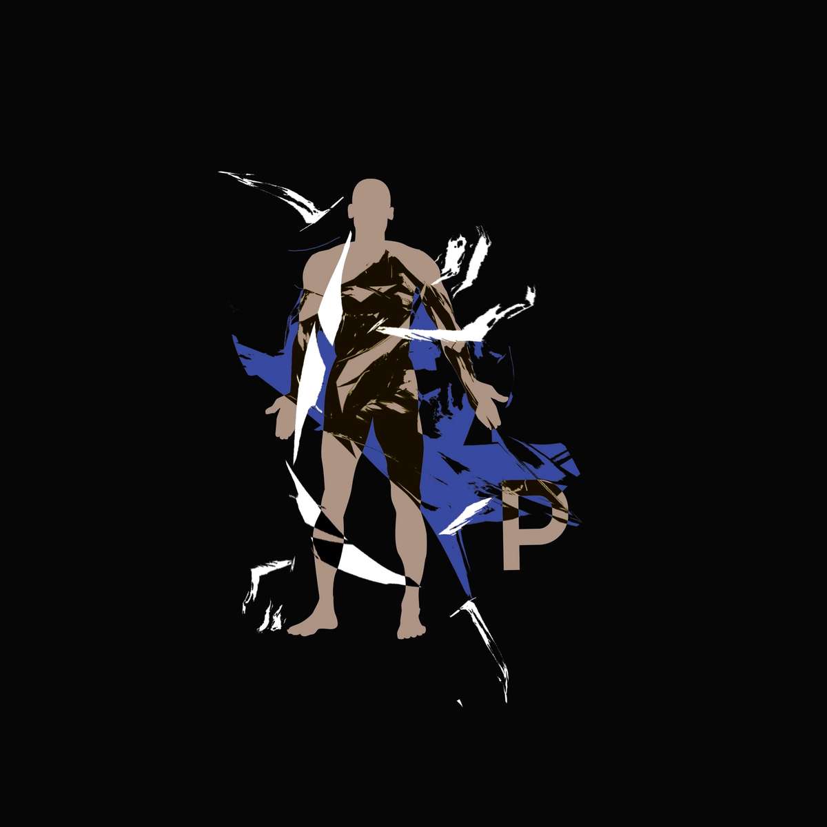Pinkman figure logo in blue and white on black