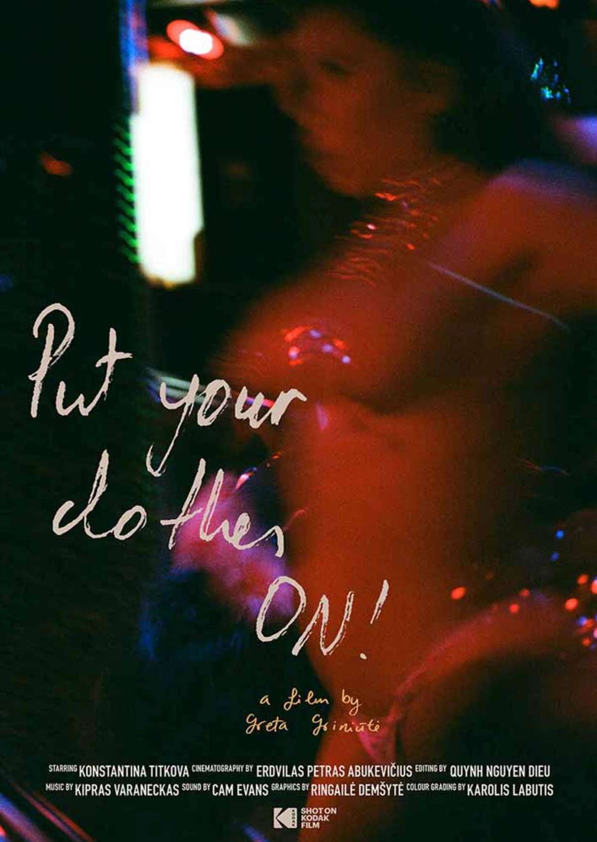 Put Your Clothes On! film poster by Greta Griniūtė with red-lit figure