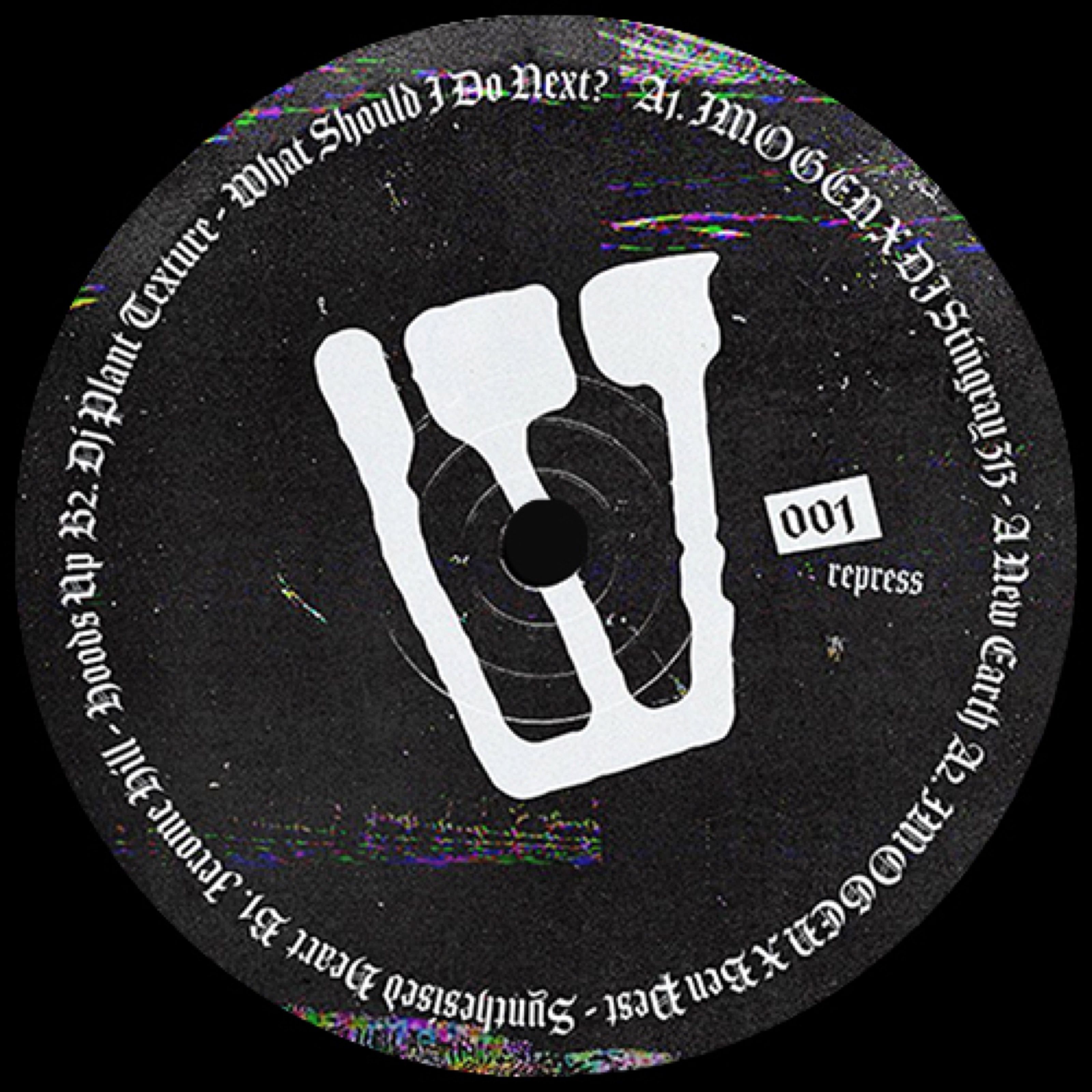 Wigs 001 repress vinyl label with a large W logo