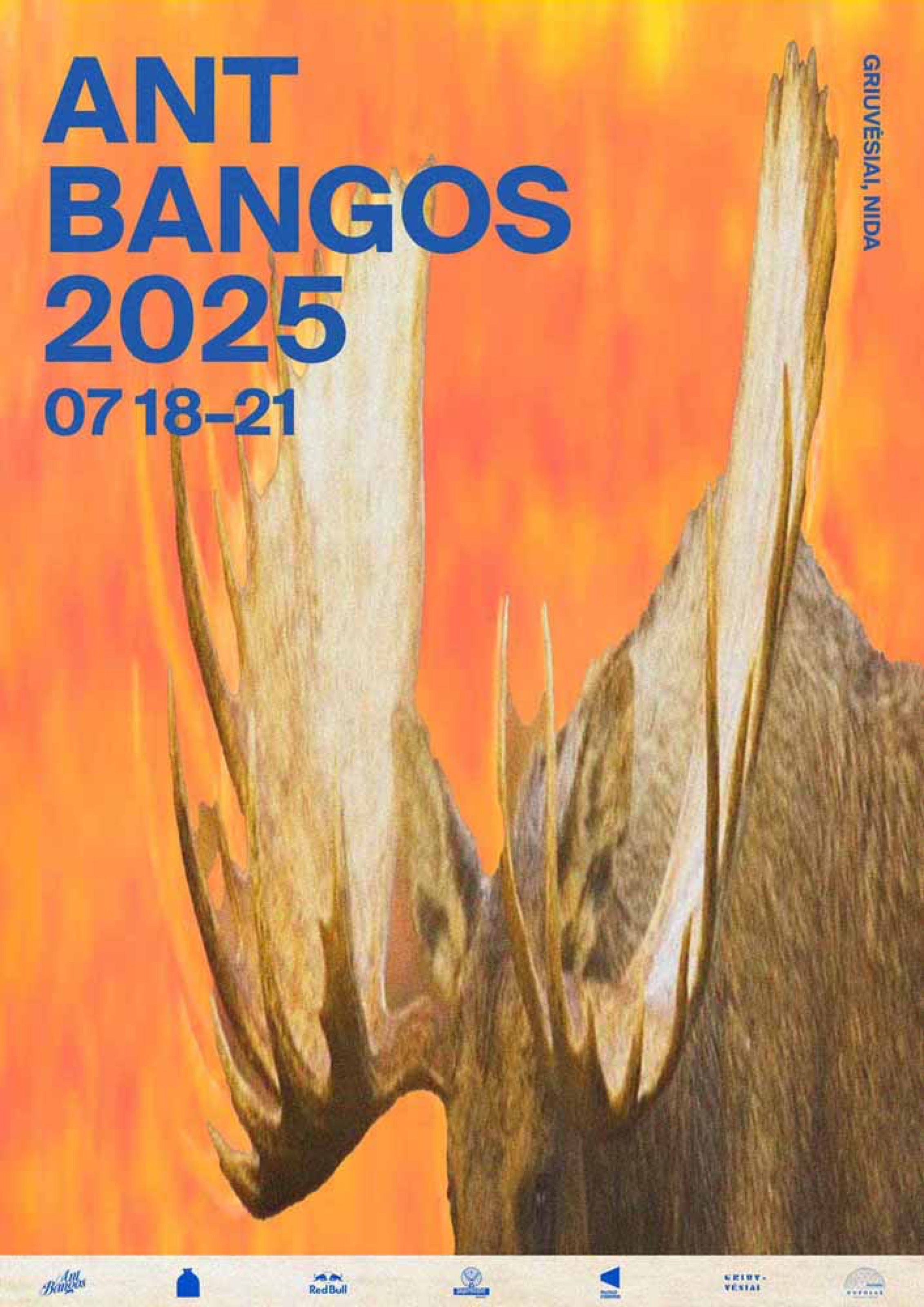 Ant Bangos 2025 festival poster with a moose antler on an orange background