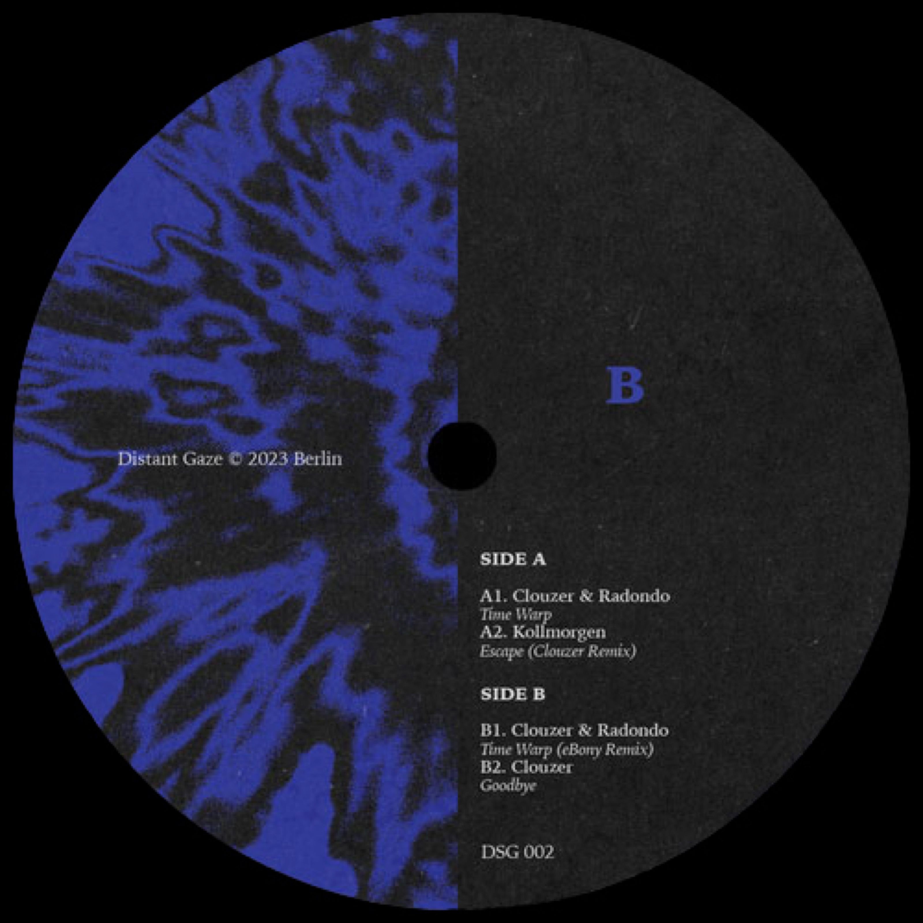 Time Warp vinyl label side B with track list, Distant Gaze