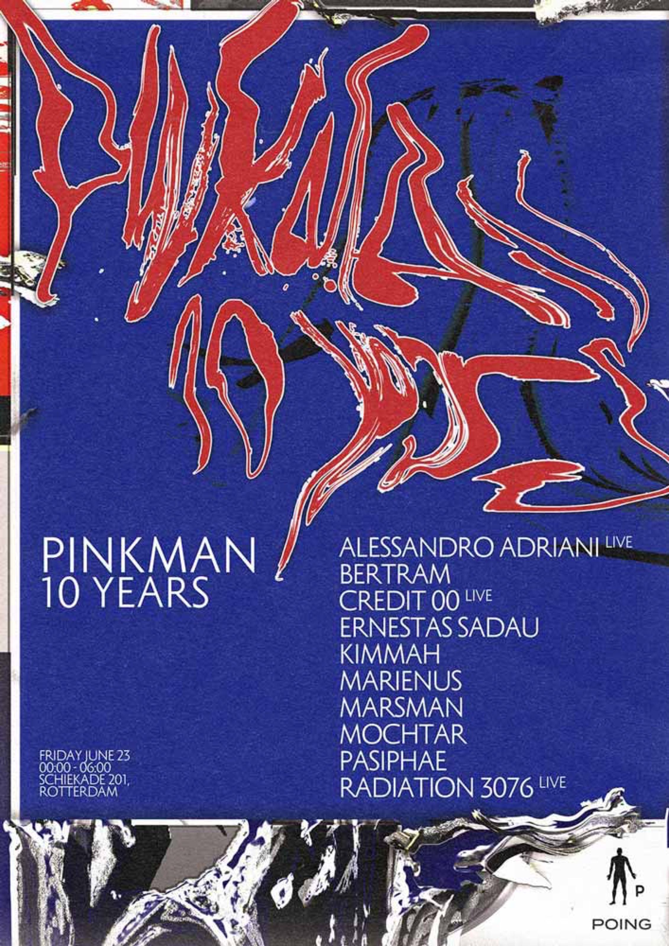 Pinkman 10 Years poster with red melting lettering on blue