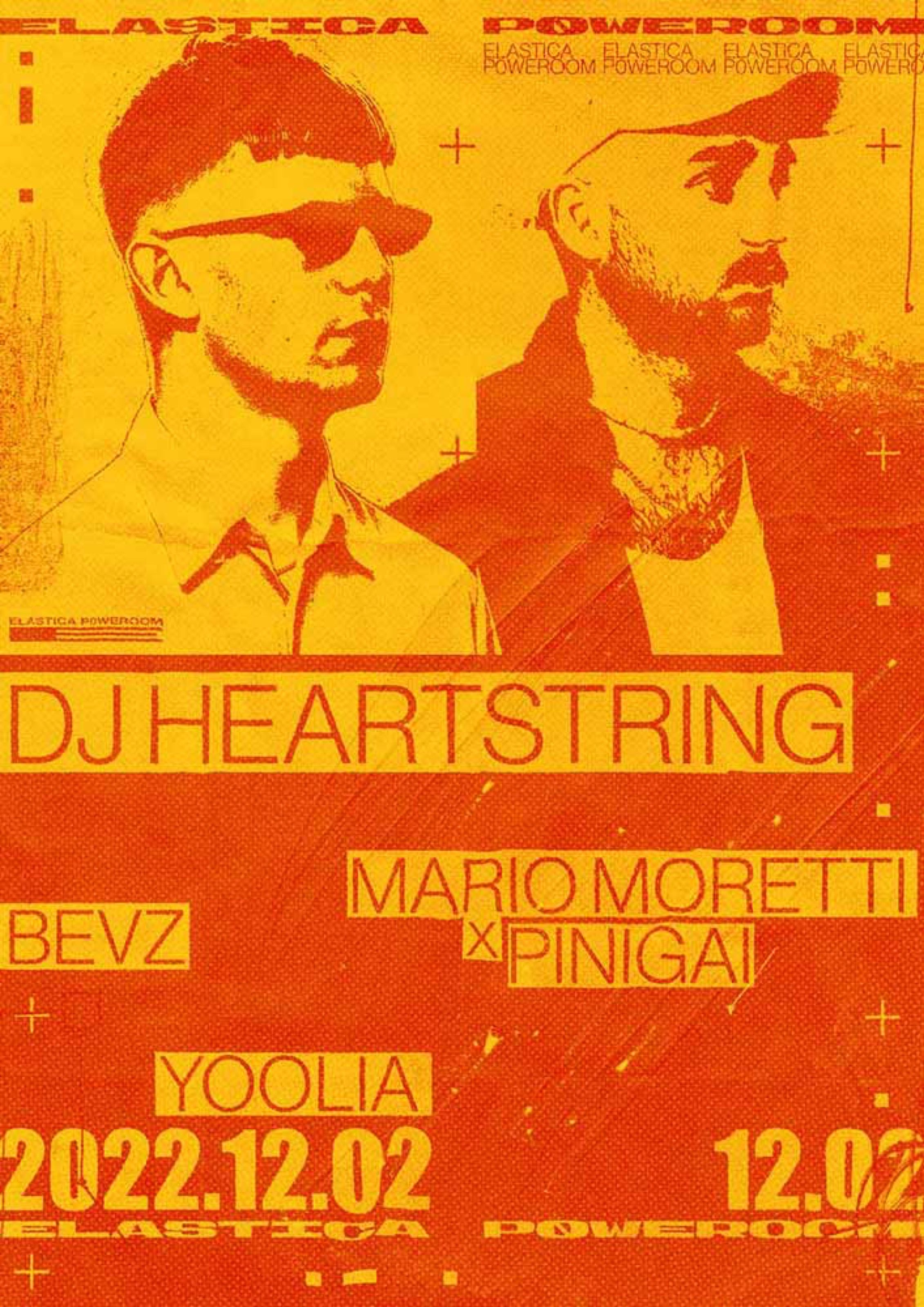 Orange Elastica Poweroom poster with duotone DJ portraits