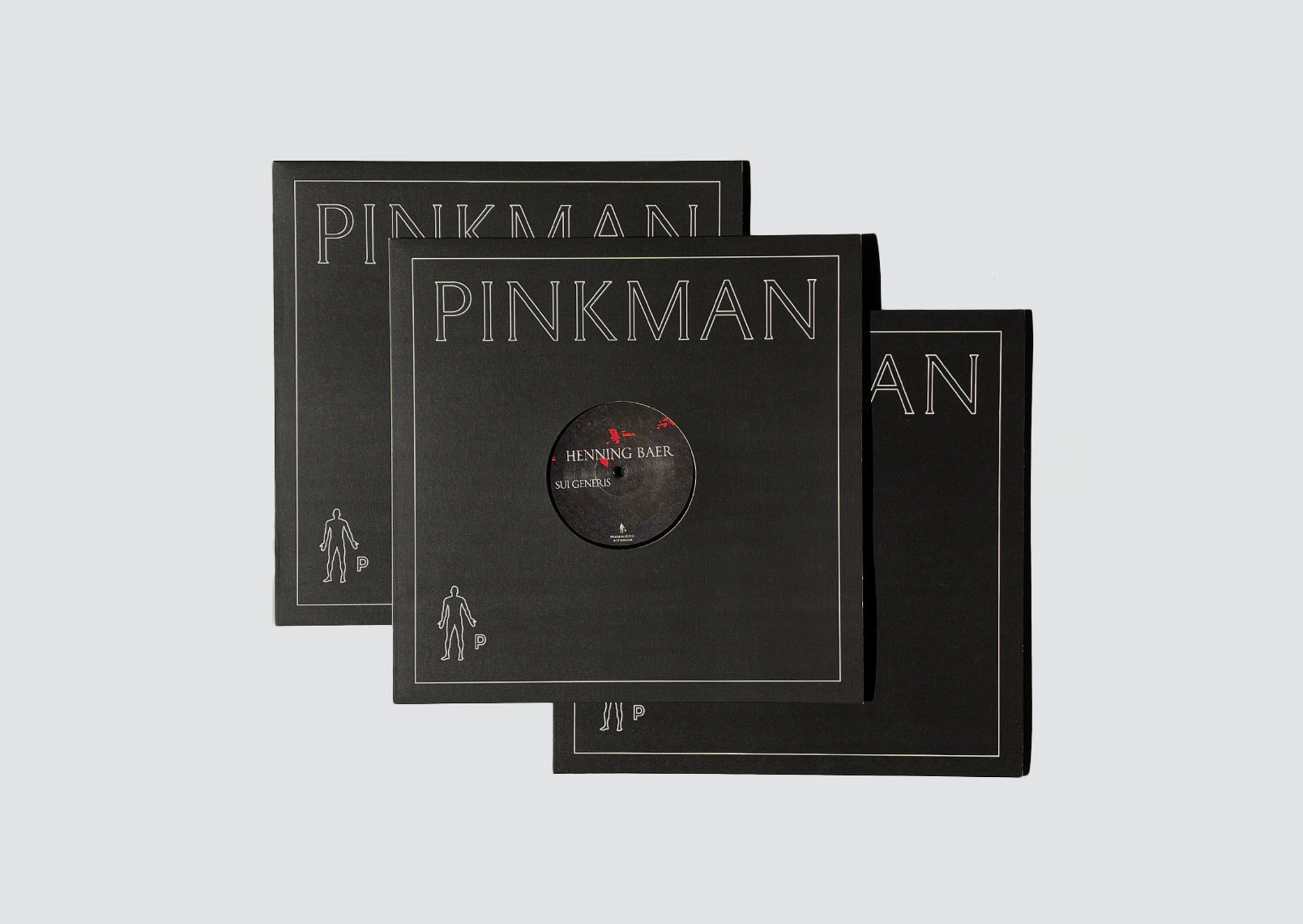 Pinkman vinyl records in black sleeves with silver lettering