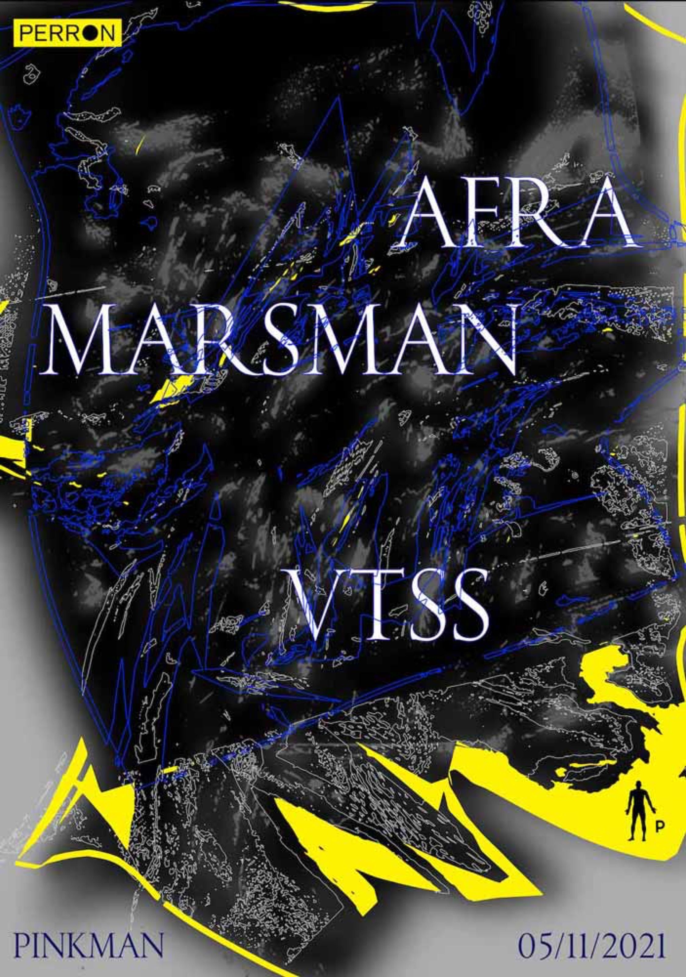 Pinkman poster at Perron with yellow and grey abstract textures