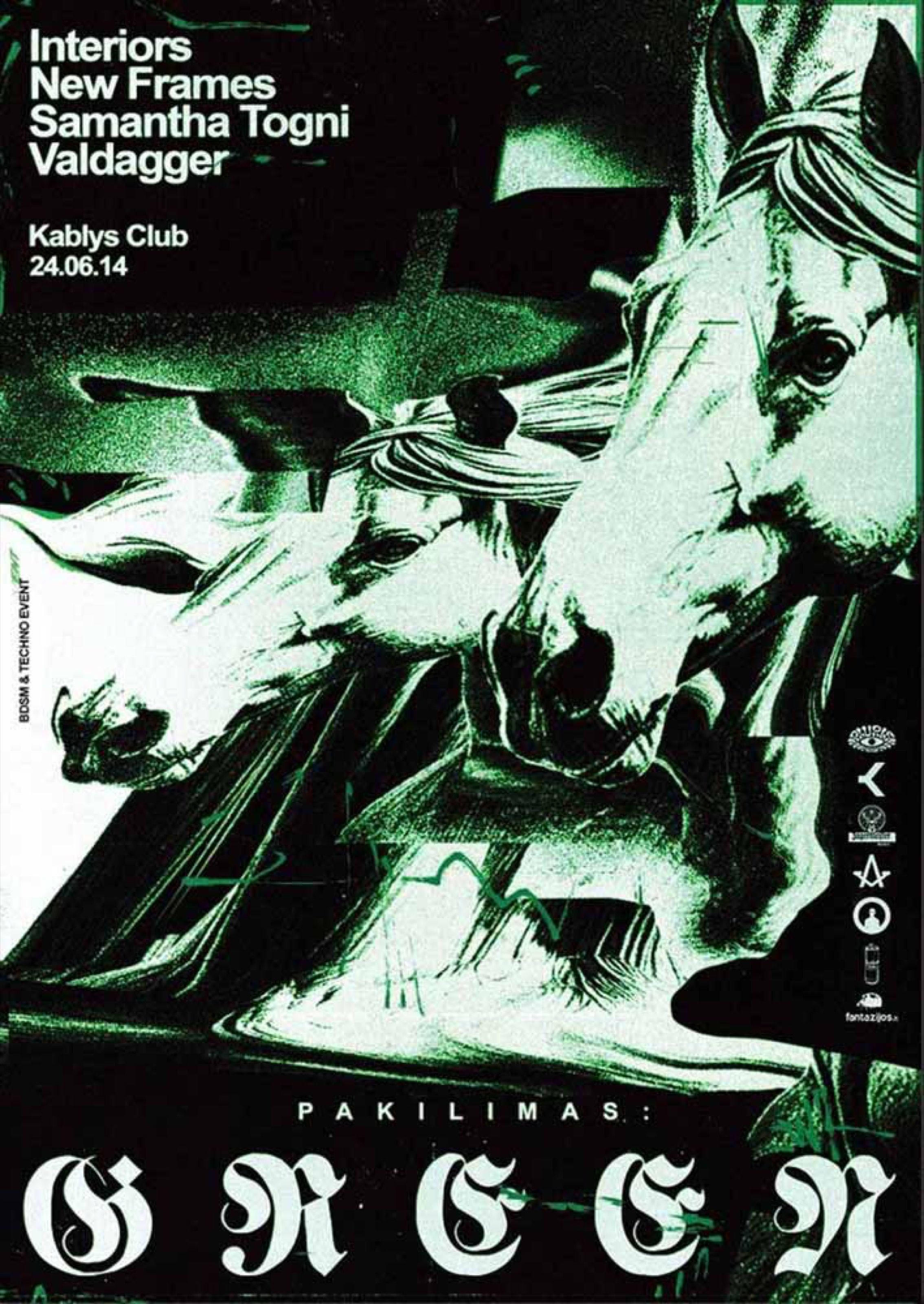 Green Kablys Club poster with abstract horse imagery and blackletter title
