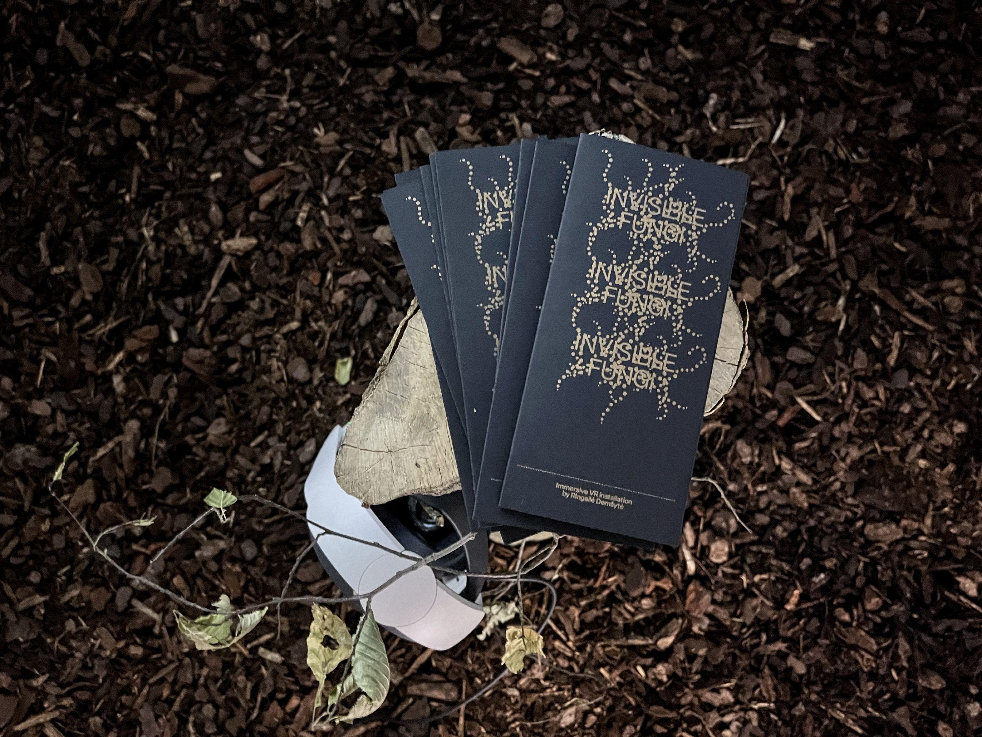 Invisible Fungi booklets lying on wood chips