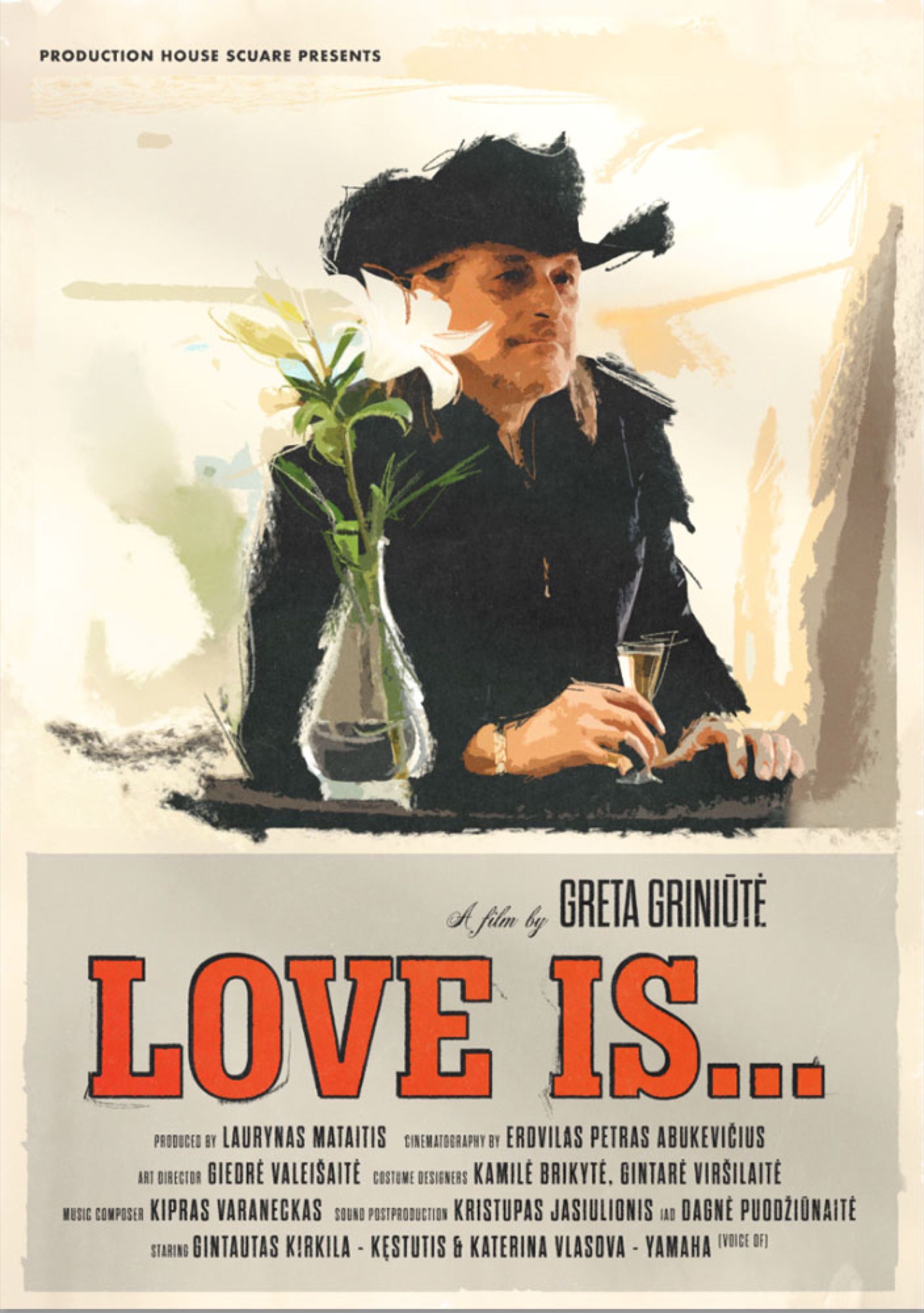 Love Is... film poster by Greta Griniūtė with a man holding a cigarette