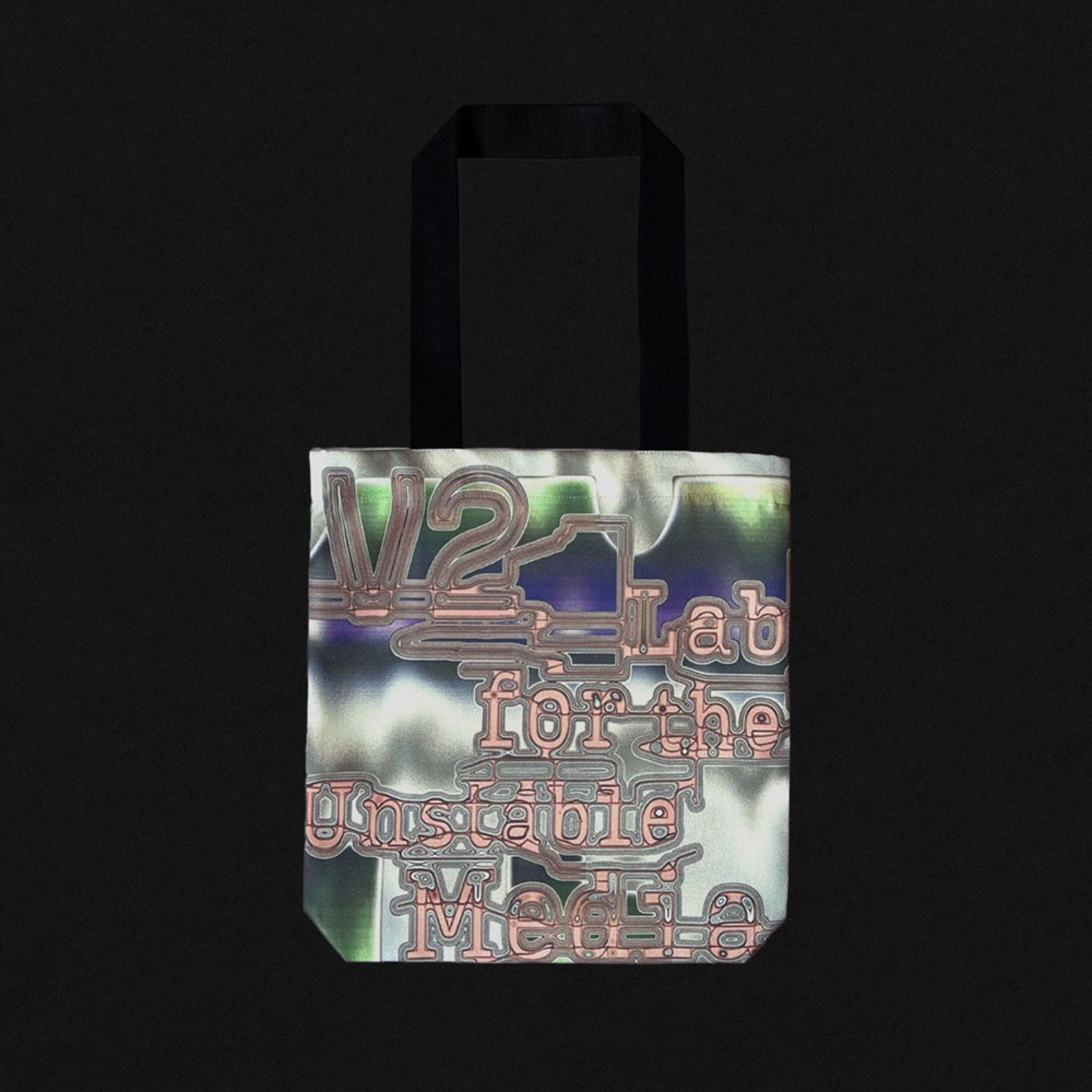 V2_ Lab for the Unstable Media tote bag with a chrome print