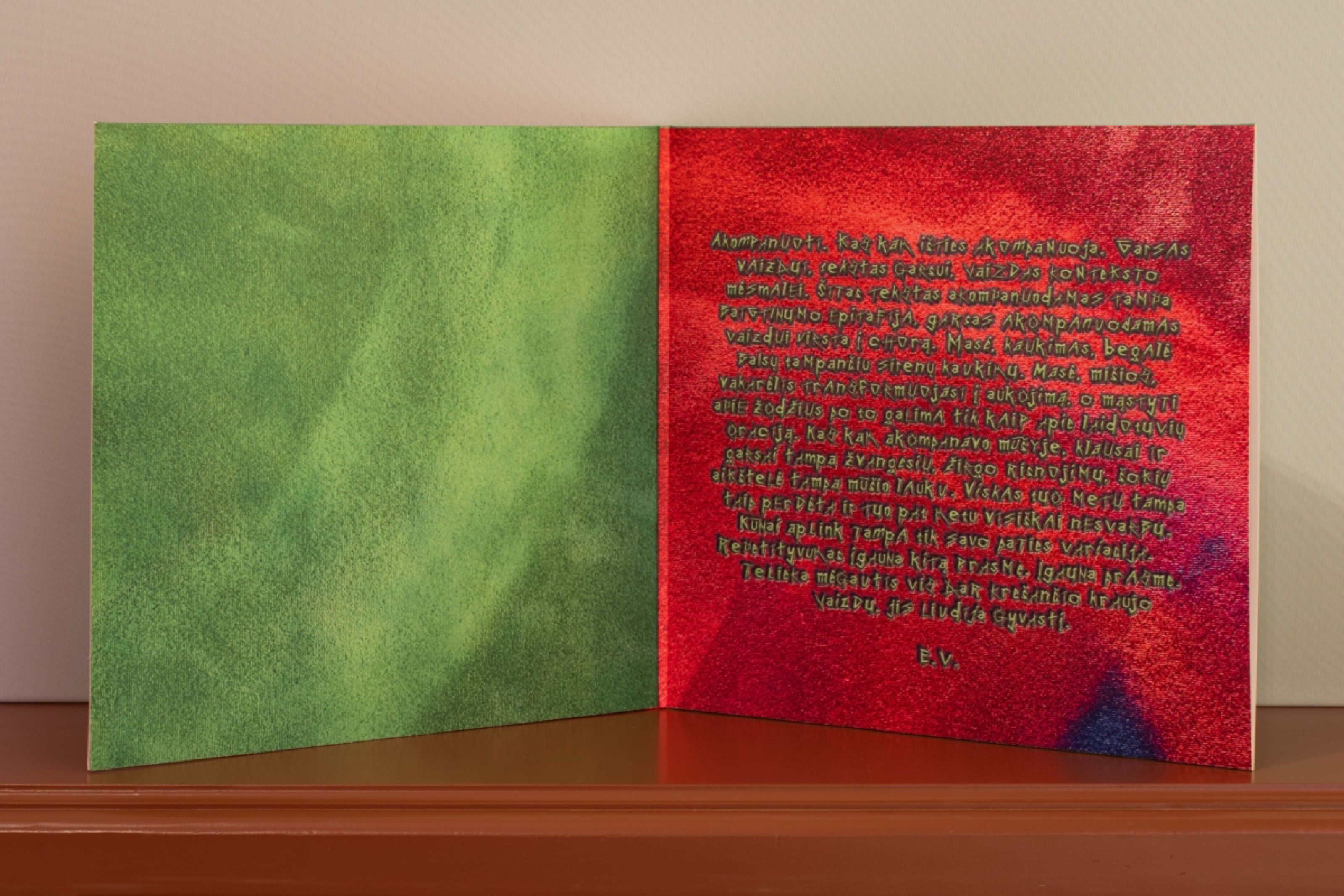Open gatefold of the Žalgiris Battle Project vinyl with red text panel