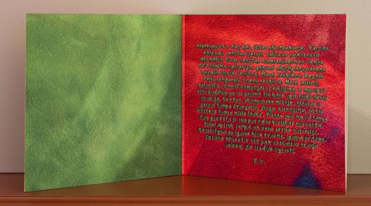 Open gatefold of the Žalgiris Battle Project vinyl with red text panel