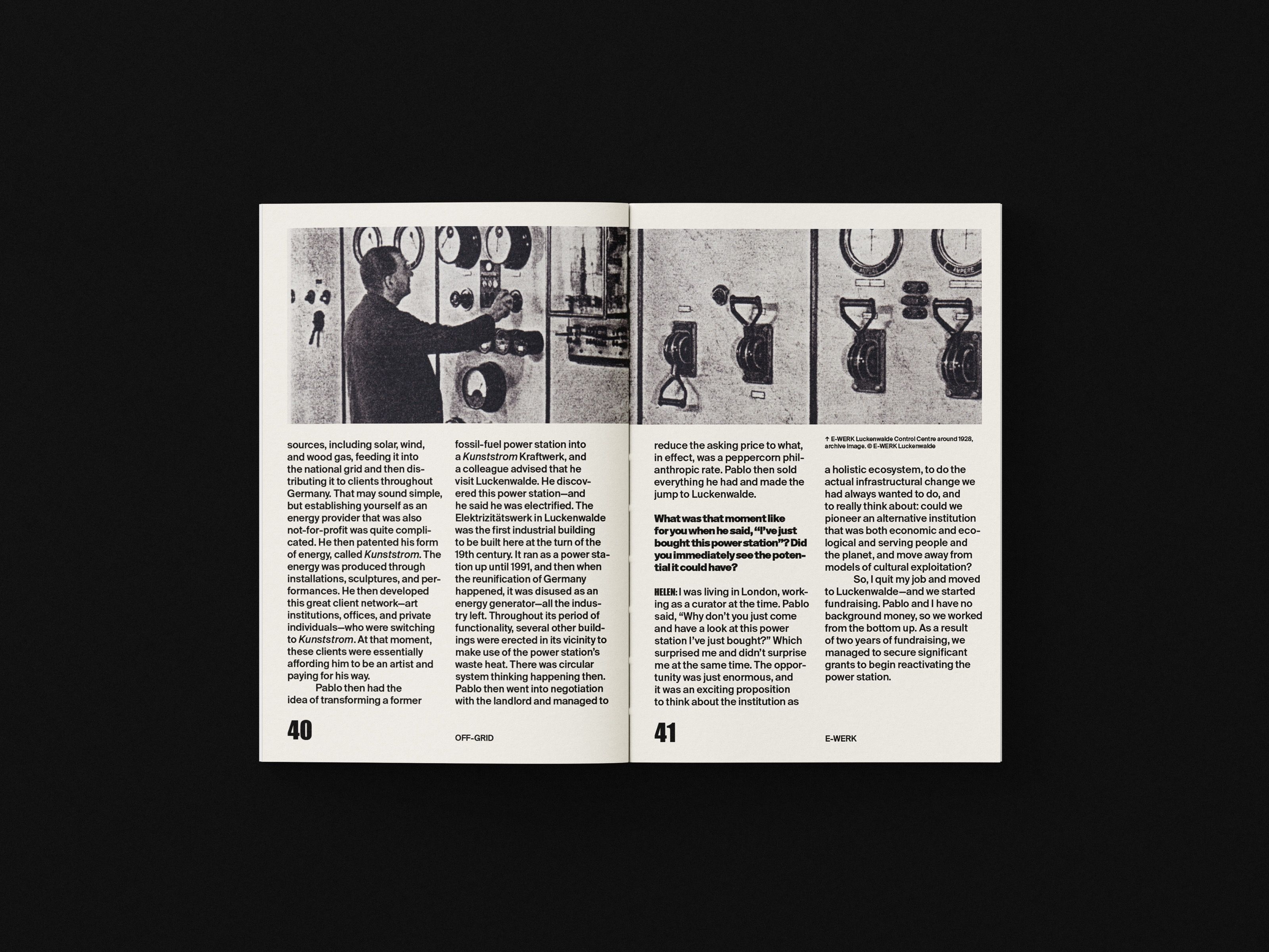 OFF-GRID book spread with archival black-and-white photos