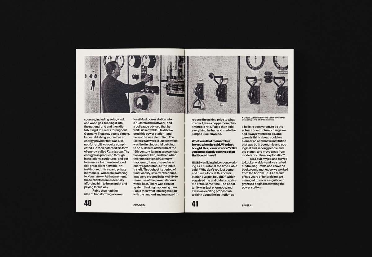 OFF-GRID book spread with archival black-and-white photos