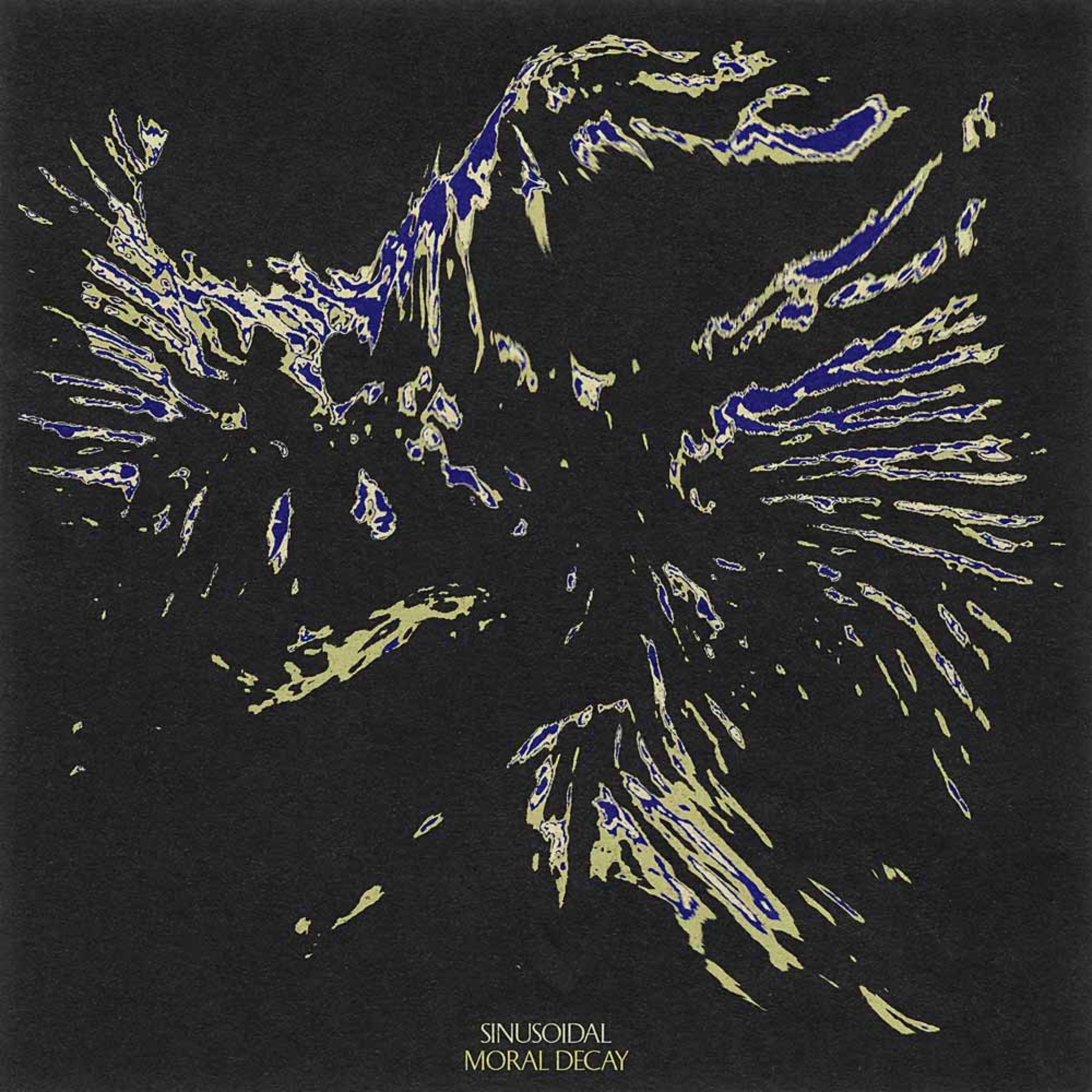 Sinusoidal Moral Decay cover with yellow and blue lines on black