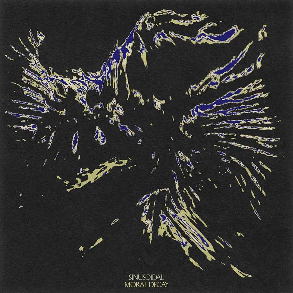 Sinusoidal Moral Decay cover with yellow and blue lines on black