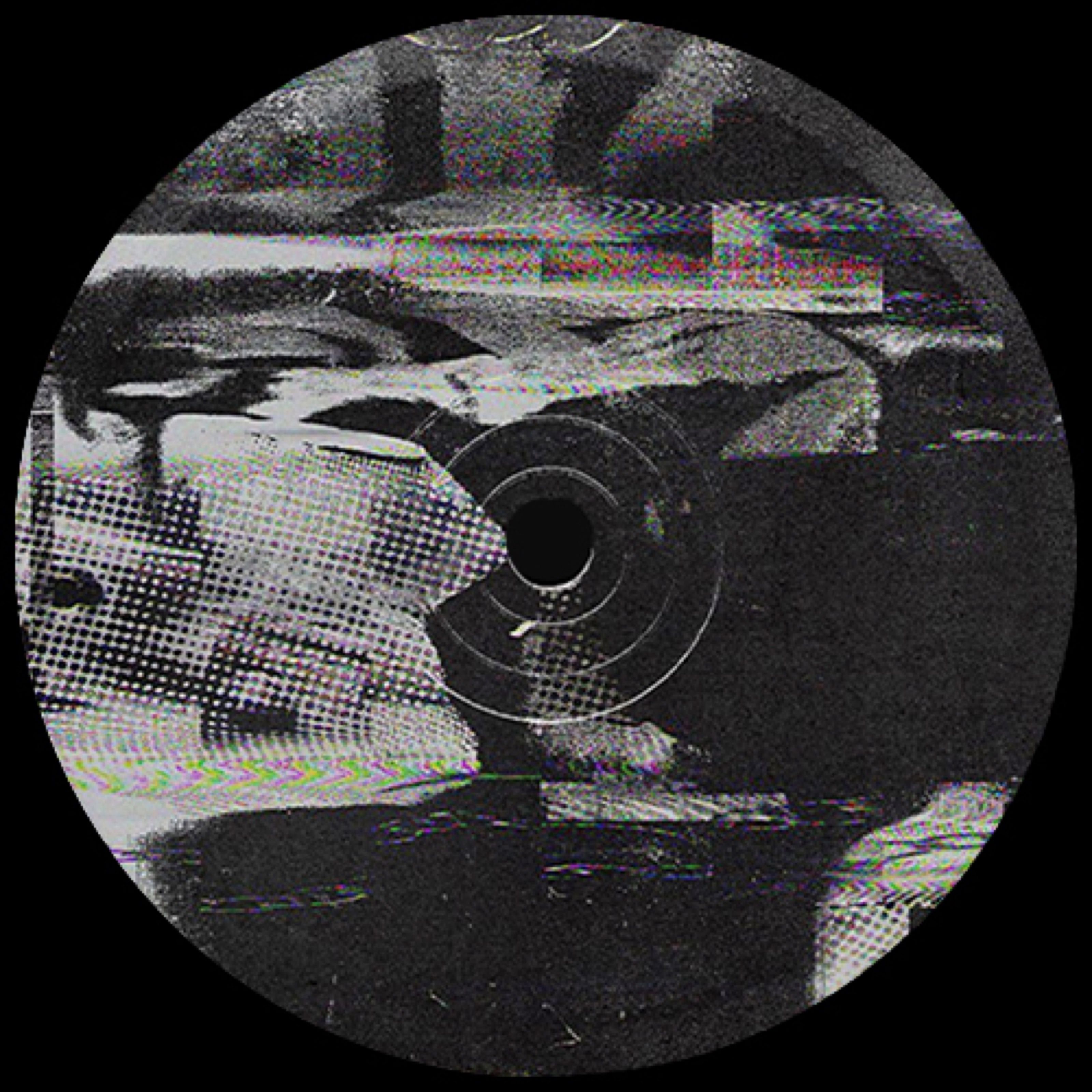 Wigs vinyl label with black-and-white glitch texture