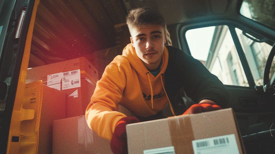 Junger Mann im Lieferwagen