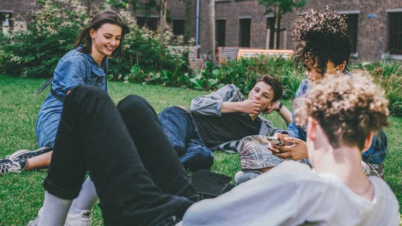 Groep jongeren in park