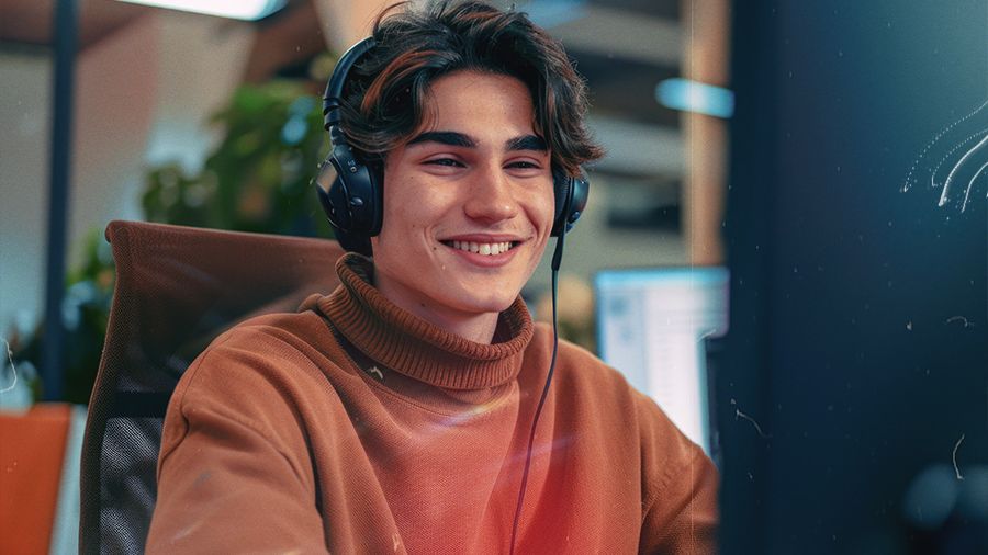 Junger Mann im Callcenter
