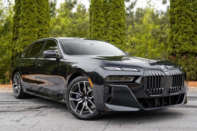 Black BMW 7 Series luxury sedan, front three-quarter view