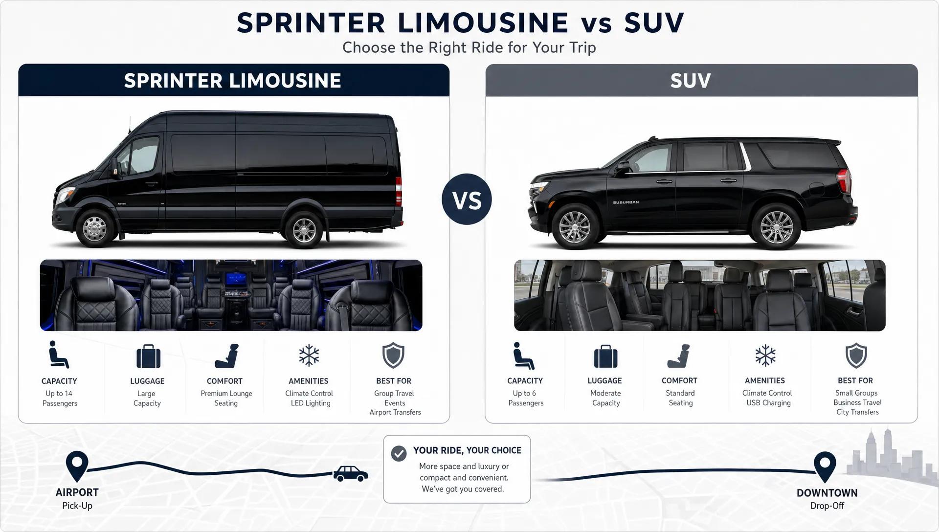 Sprinter Limousine or SUV: Which Should You Book?