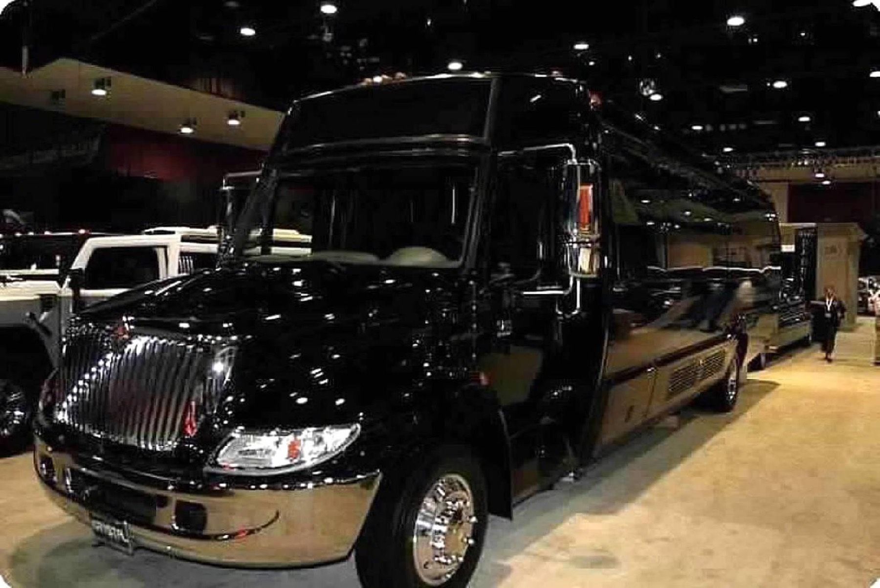 Black luxury party bus with LED interior lighting