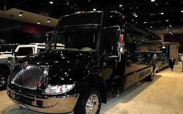 Black luxury party bus with LED interior lighting
