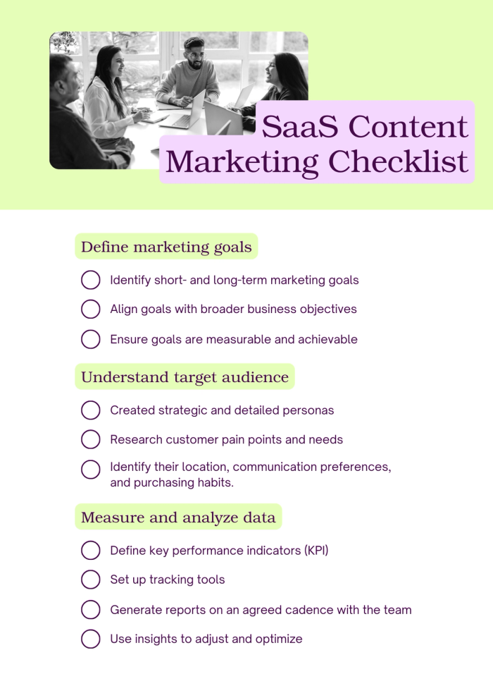SaaS content marketing checklist.