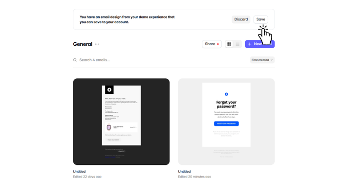 Tabular Email Builder User Dashboard