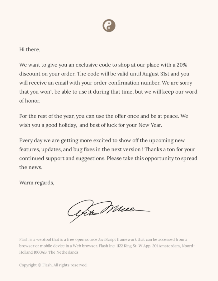 Company Message or Letter email template