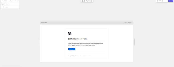 An email template for account confirmation built with Tabular’s email template builder.
