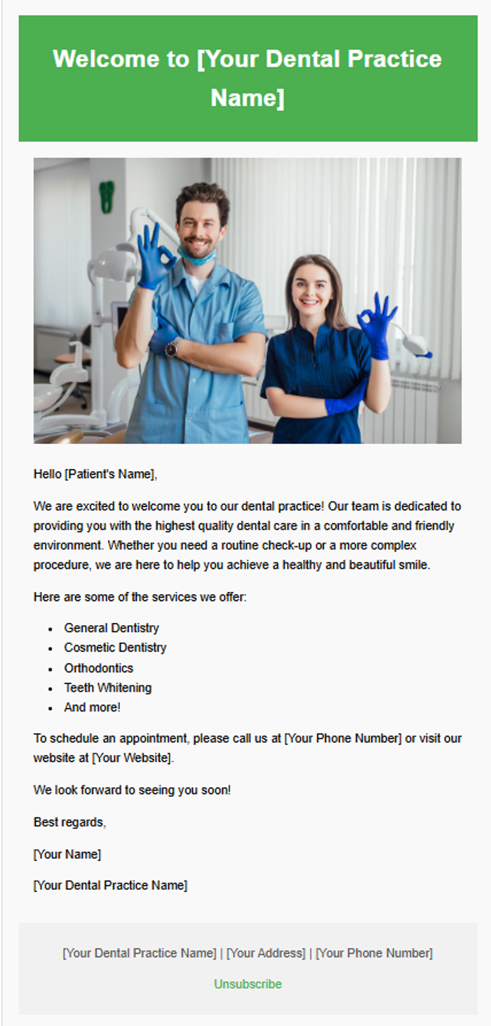 Example template for dentists.