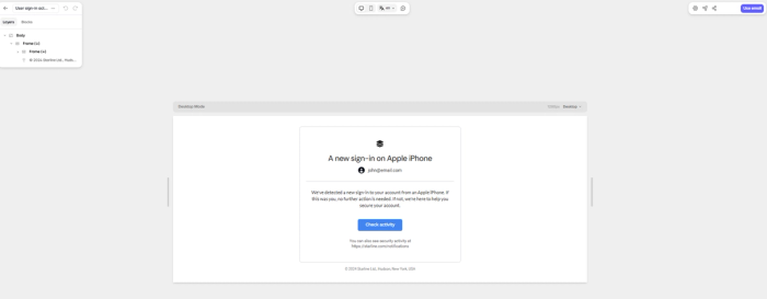 An email template for a new sign in notification built with Tabular’s email template builder.