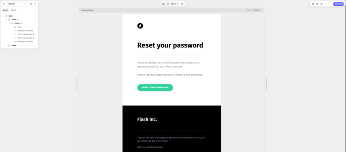 An email template for a password reset notification built with Tabular’s email template builder.