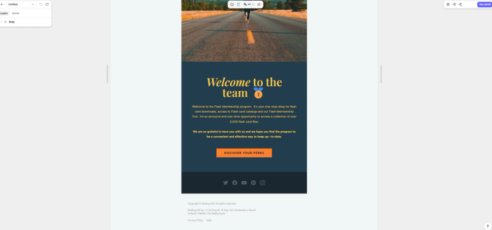 An email template for welcoming new users that is built with Tabular’s email template builder.