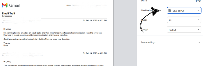 How to save an email trail as pdf.