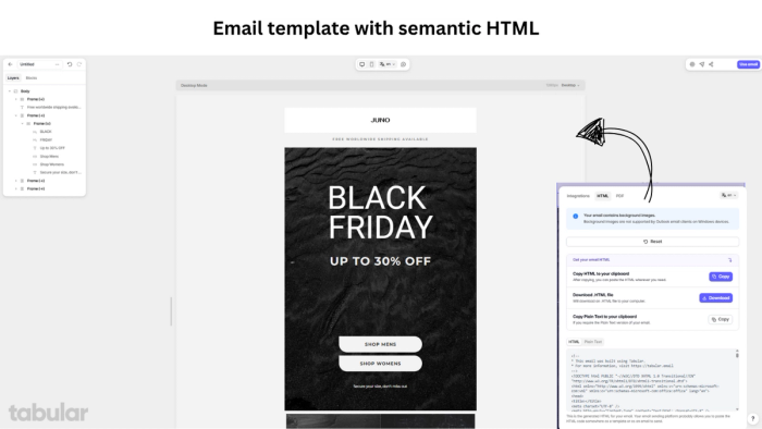 Html email template with semantic tags.