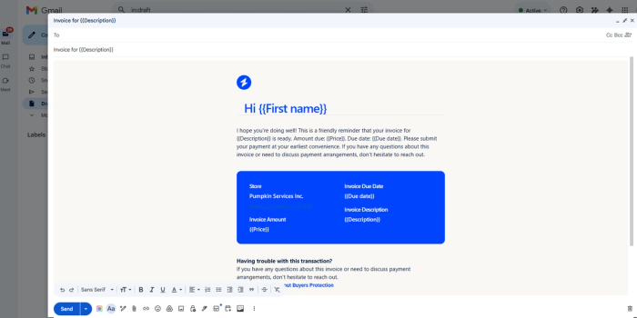 A screenshot displaying the personalization variables on Gmail.
