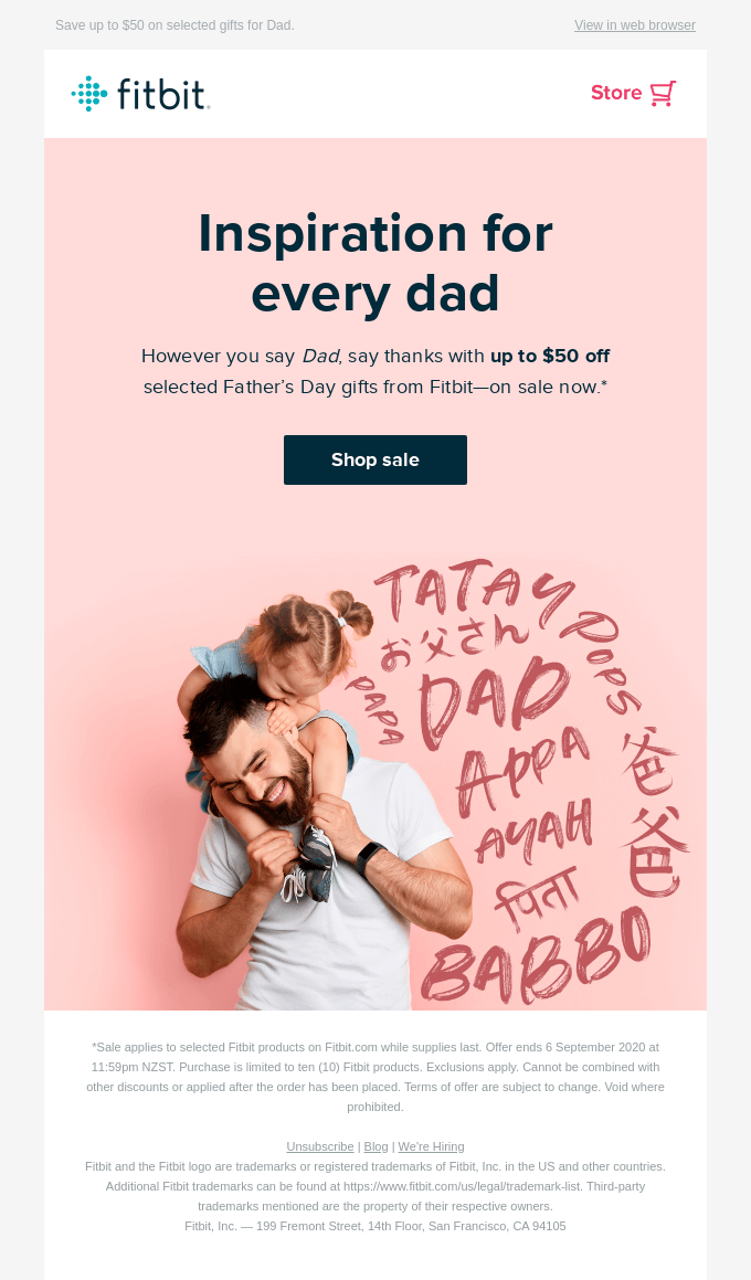 Fitbit father's day email template.