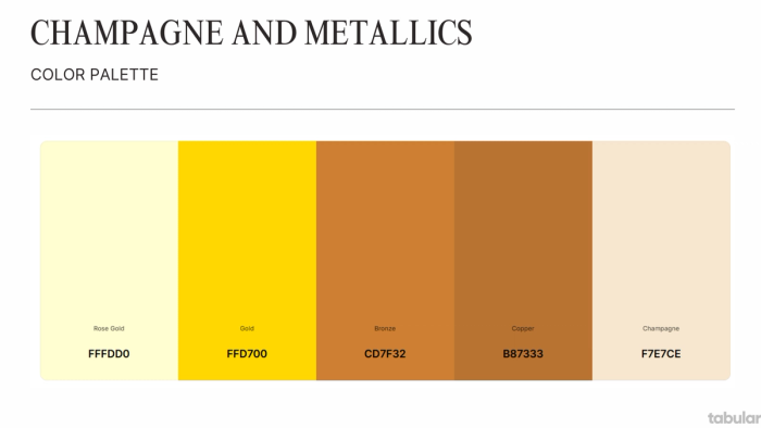 Champagne and metallic colors that goes well with.